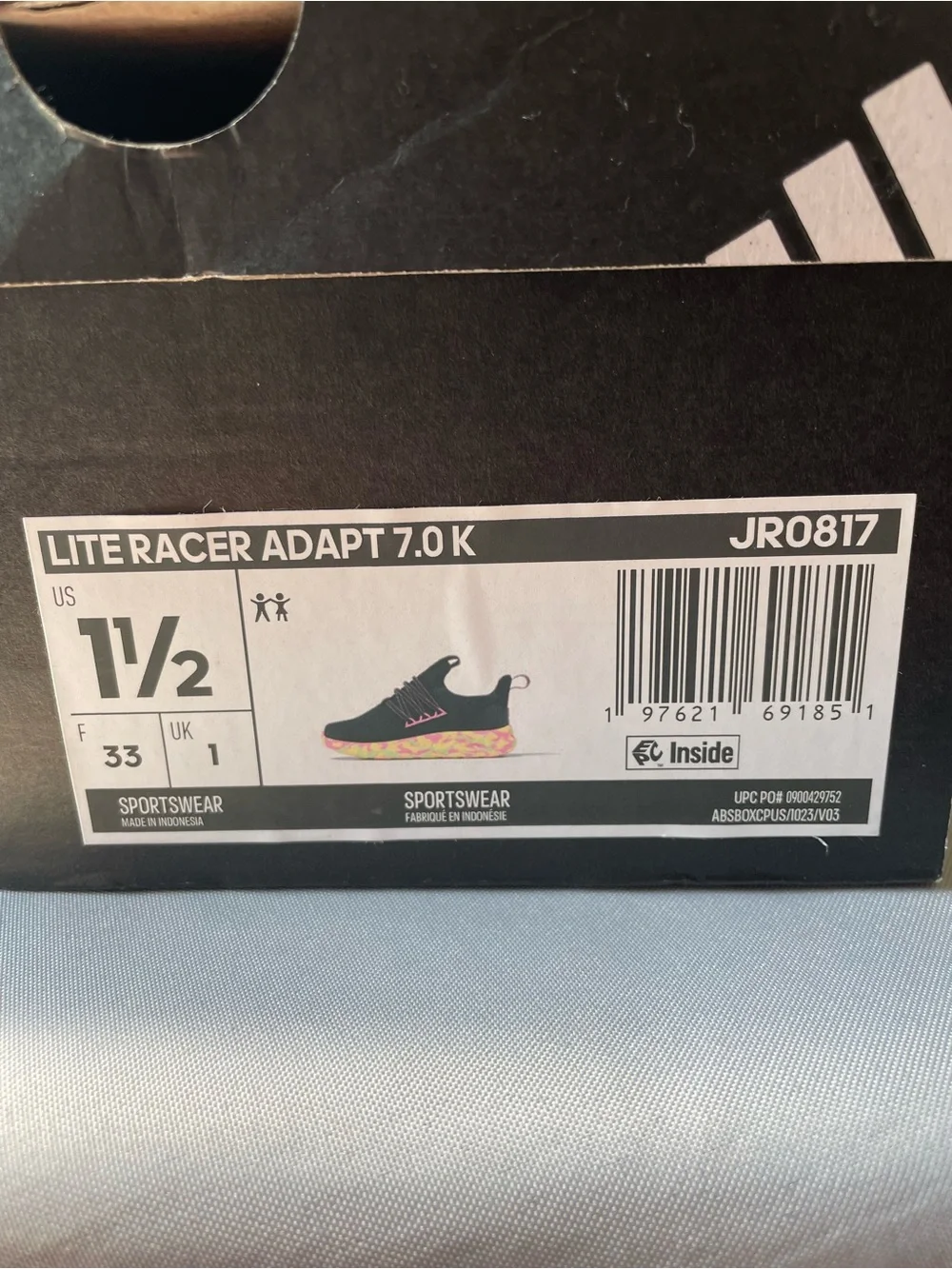 Adidas Kids Black Athletic Sneakers with Neon Pink & Yellow Sole